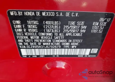 2018 Honda Hr-V Lx from USA, damaged, VIN 3CZRU5H31JG702679